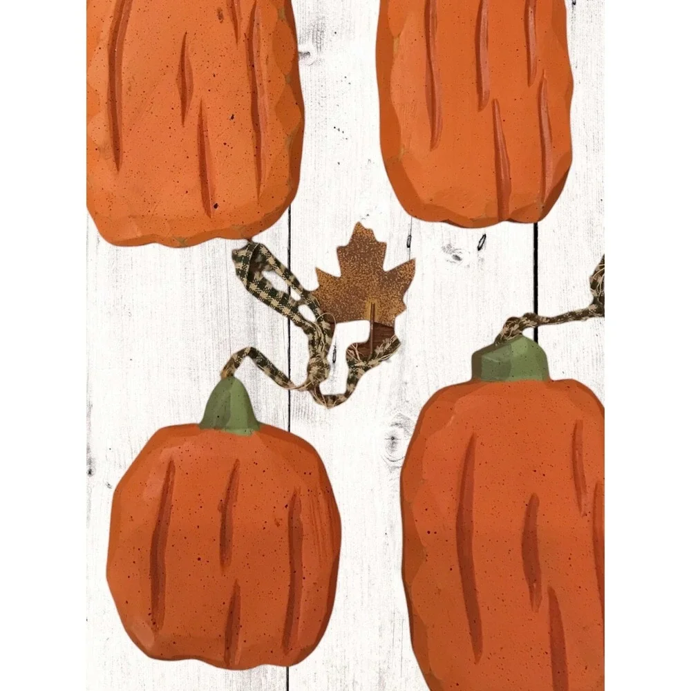 New‎ 6 Piece Fall Wooden Carved Pumpkin Ornaments Halloween Primitive Farmhouse